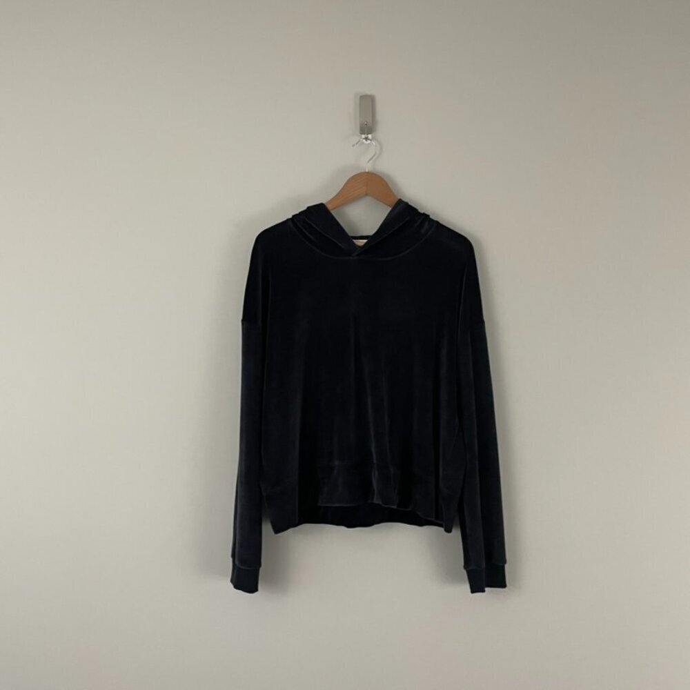 Nation LTD Finley Black Velvet Velour Pullover Hoodie Size Large